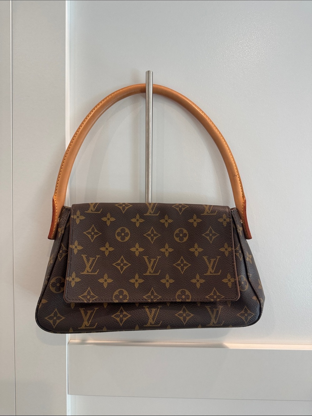 Louis Vuitton Brown Monogram Shoulder Bag with Tan Handle